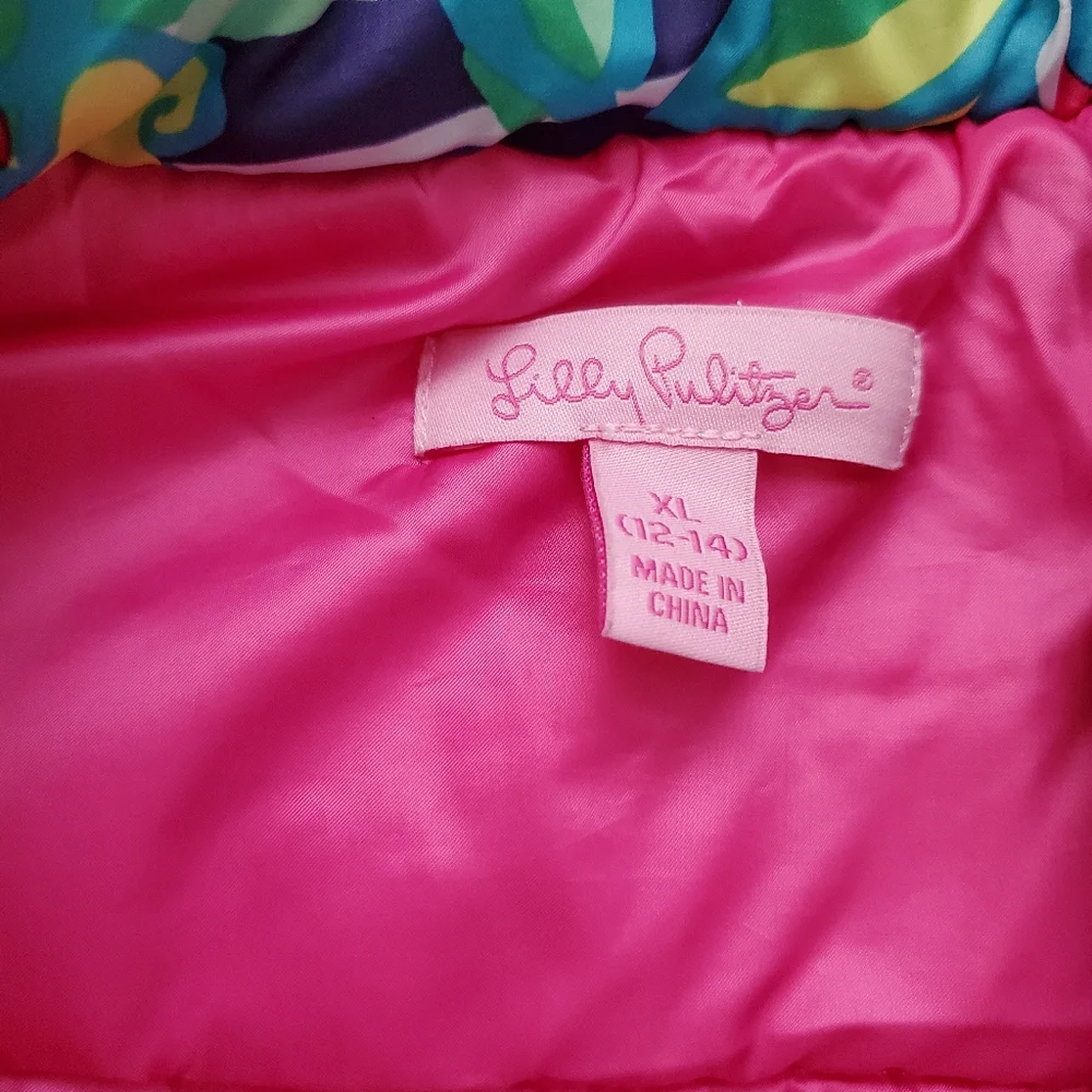 Lilly Pulitzer Mini Kate Puffer Jacket in Paradisio Resort White szXL (12-14)
